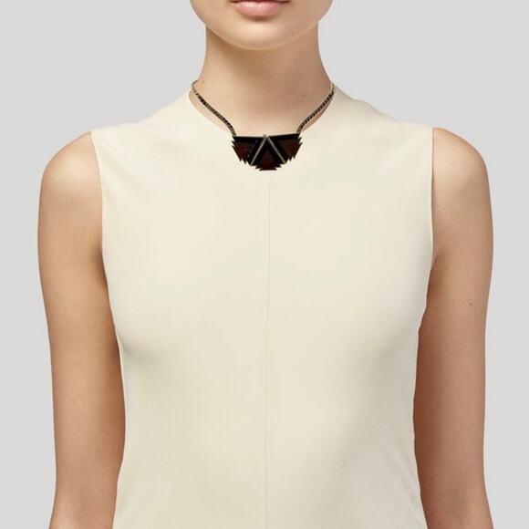 Ben-Amun Designer Red Brown Geometric Gold Tone Pendant Collar Necklace - Picture 2 of 10